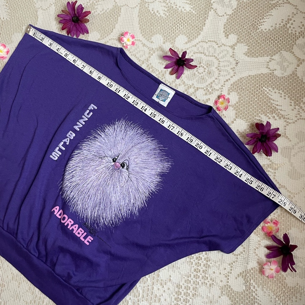 Vintage 80s retro rare Fuzz balls ADORABLE purple graphic tee - Picture 13 of 17